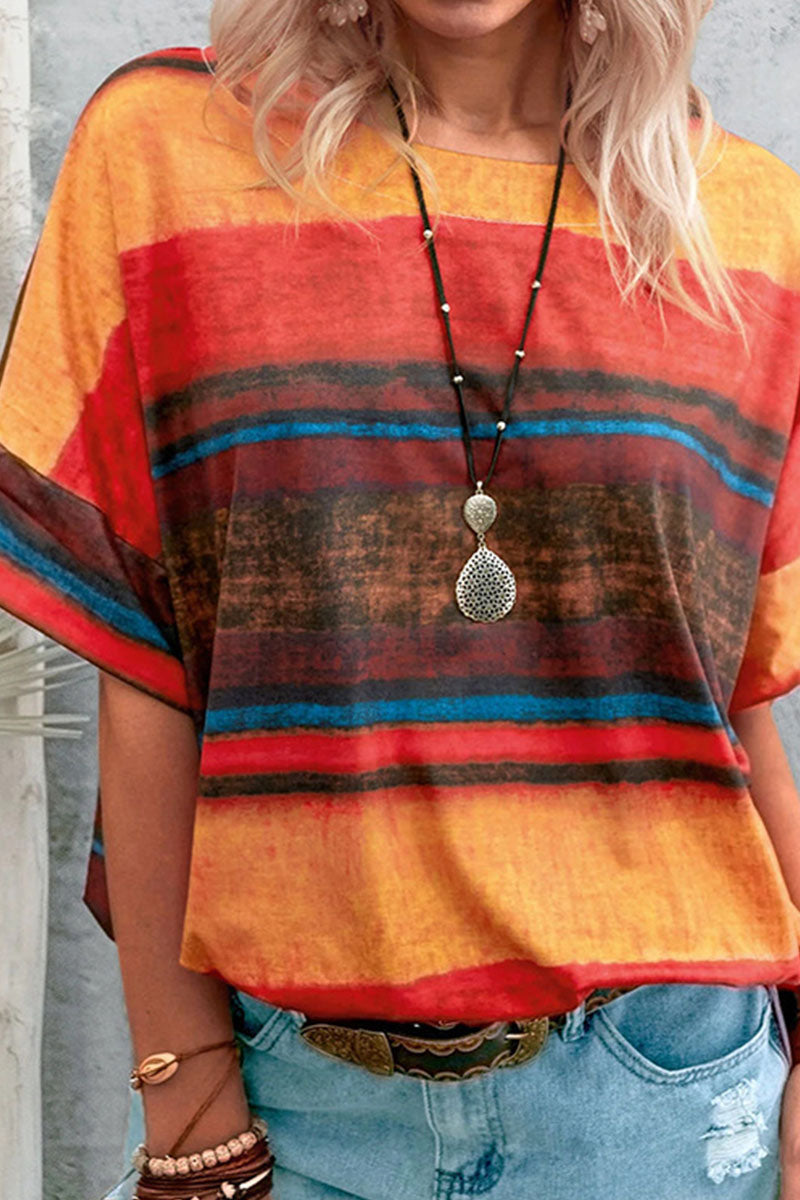 CD | Moda casual schimbare treptată patchwork O gât tricouri