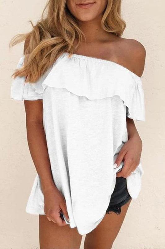 CD | Moda casual solid patchwork off the shoulder tricouri