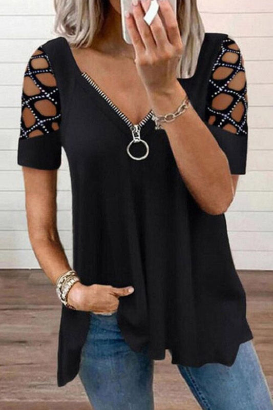 CD | Fashion casual solid patchwork v-neck tricouri