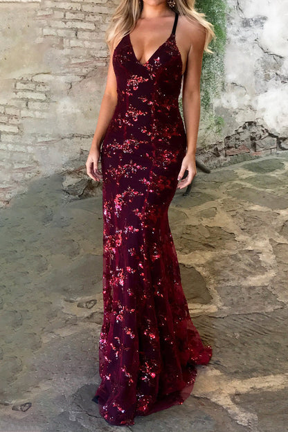 CD | Celebrități Elegant Solid paiete Frenulum V gât rochii de seară