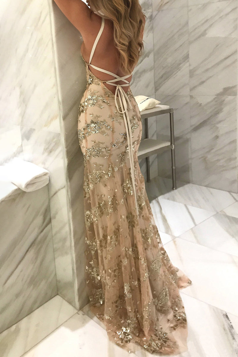 CD | Celebrități Elegant Solid paiete Frenulum V gât rochii de seară