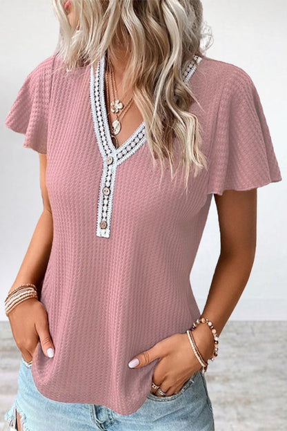 CD | Tricouri casual cu decolteu în V și patchwork solid (7 culori)