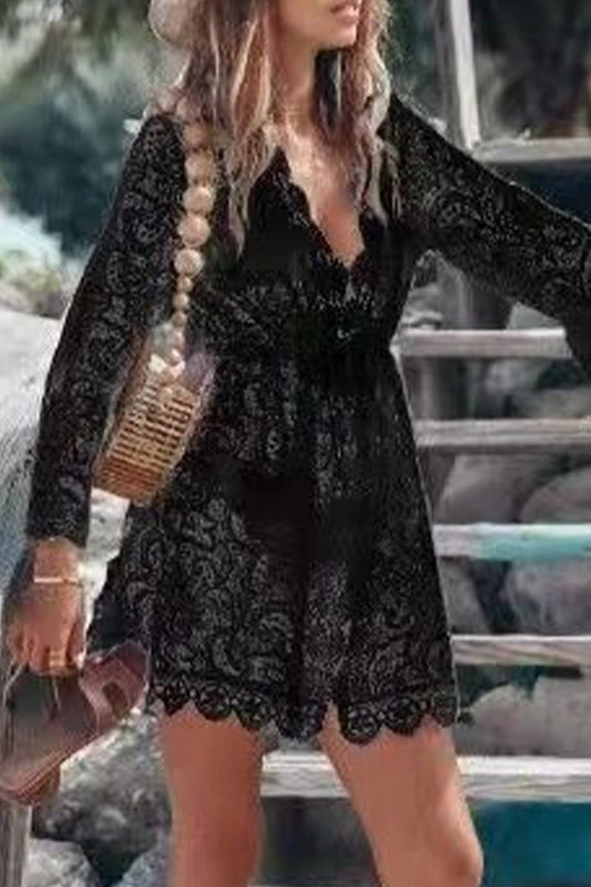 CD | Casual Holiday Solid dantelă brodate costume de baie Cover Up