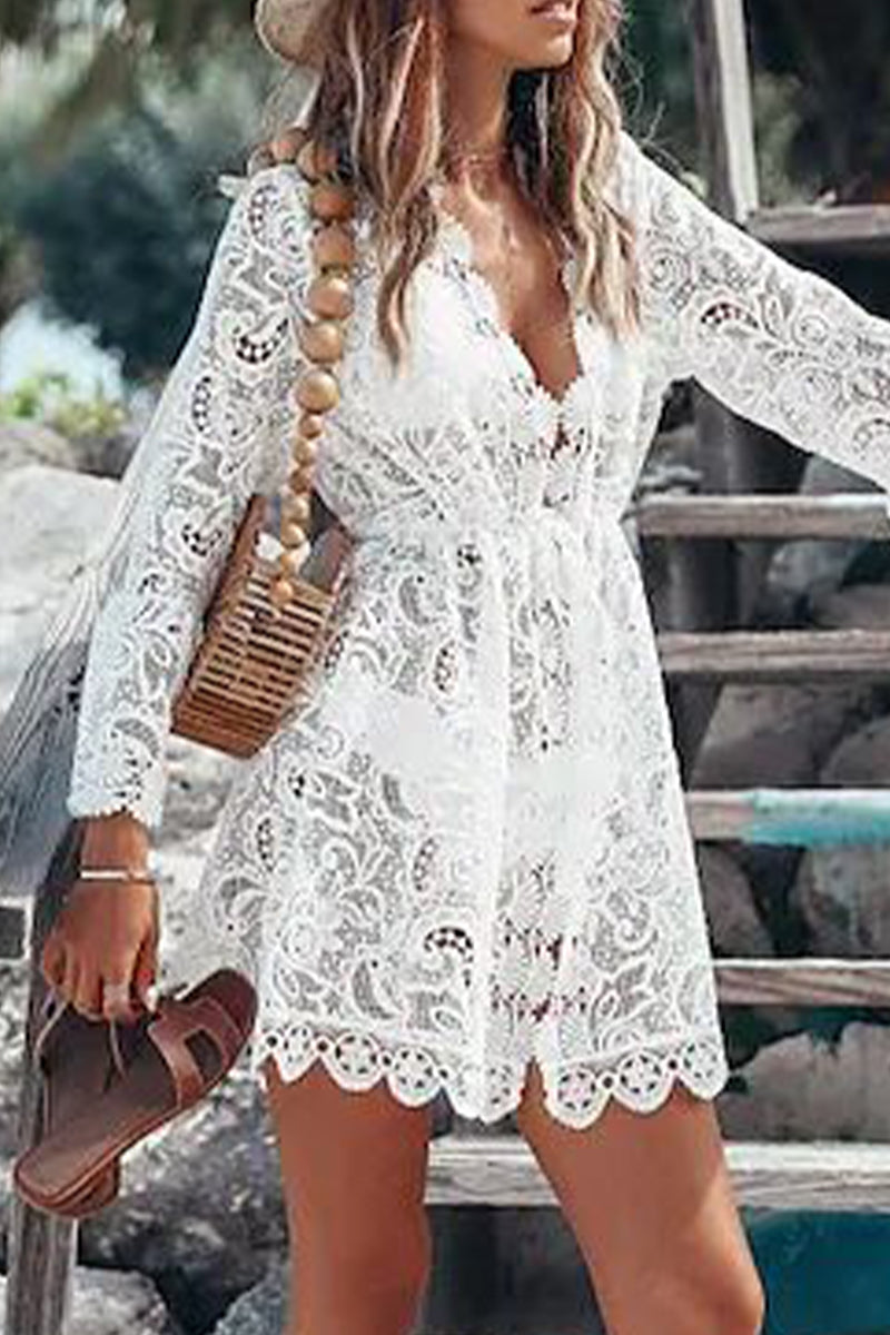 CD | Casual Holiday Solid dantelă brodate costume de baie Cover Up