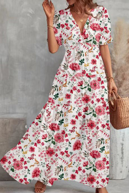 CD | Elegant florale patchwork V gât o linie rochii (4 culori)