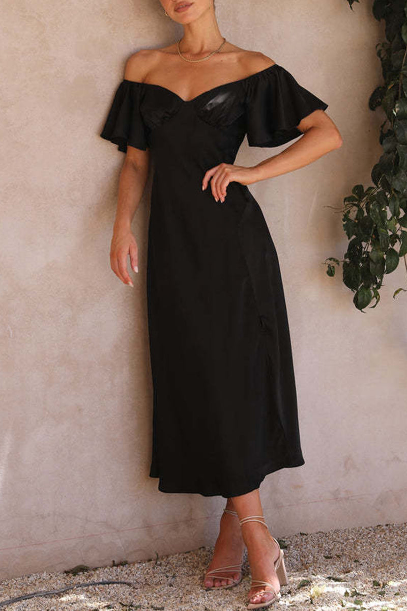 CD | Rochie midi din satin cu model bardot