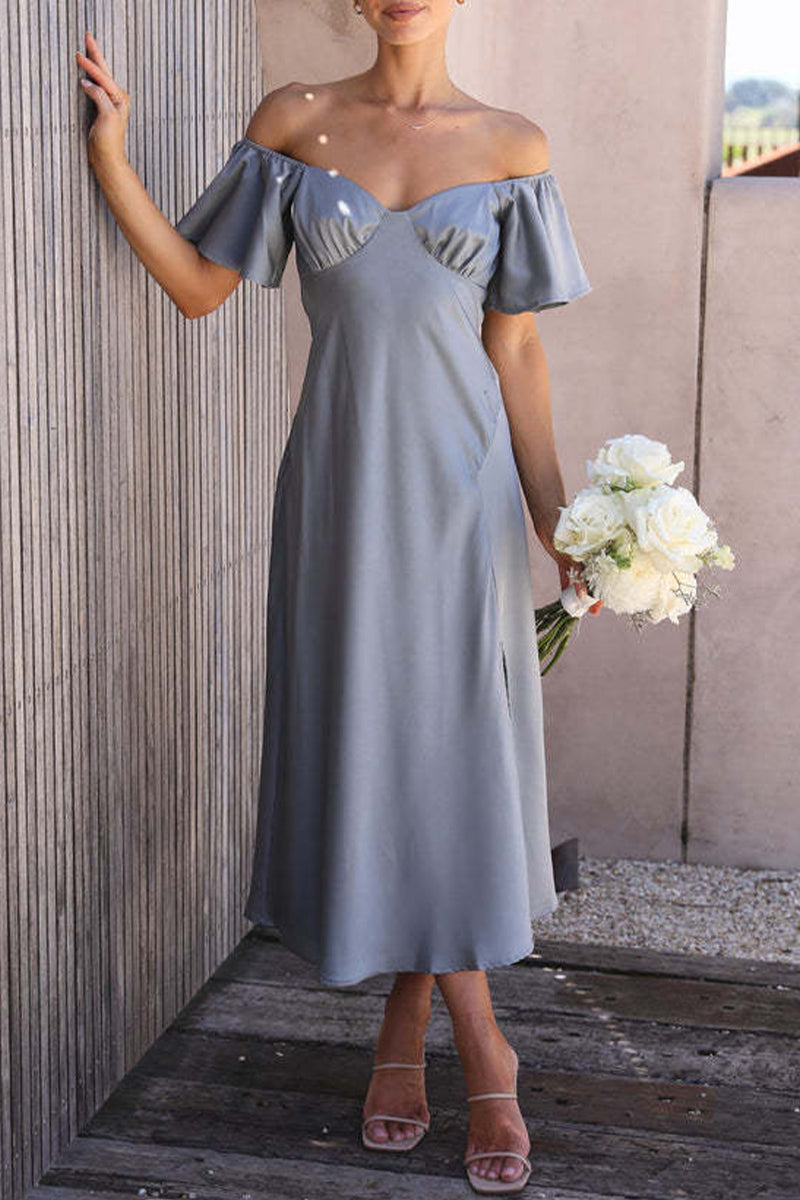 CD | Rochie midi din satin cu model bardot