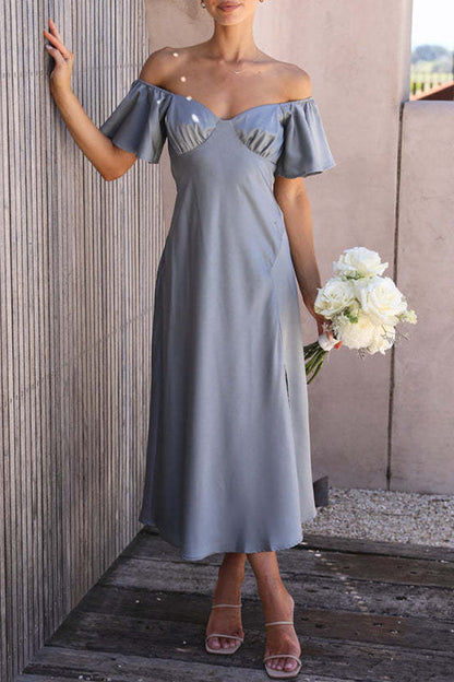 CD | Rochie midi din satin cu model bardot