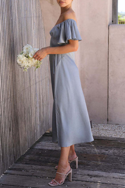 CD | Rochie midi din satin cu model bardot