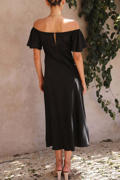 CD | Rochie midi din satin cu model bardot