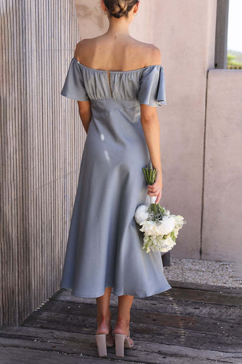 CD | Rochie midi din satin cu model bardot