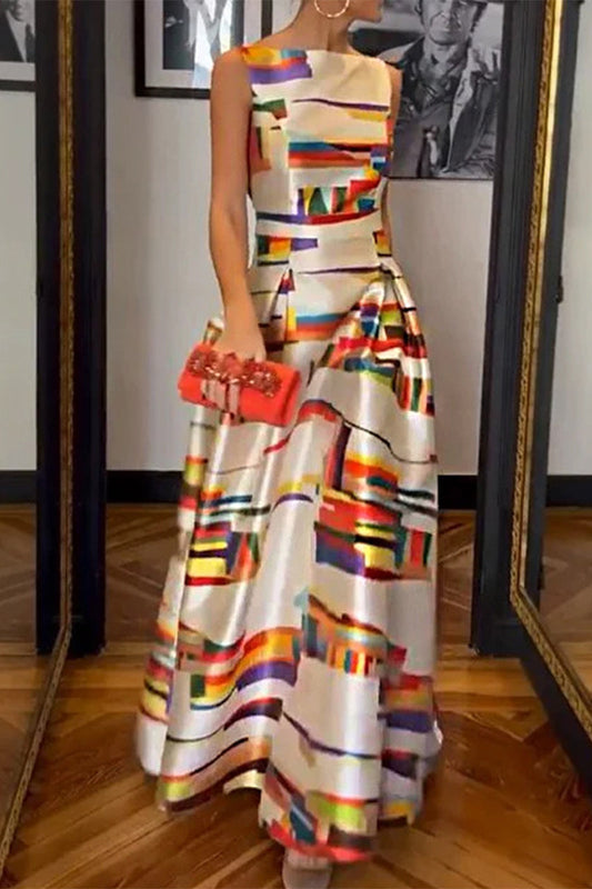 CD | Elegant Geometric Print O-Neck A-Line Rochii