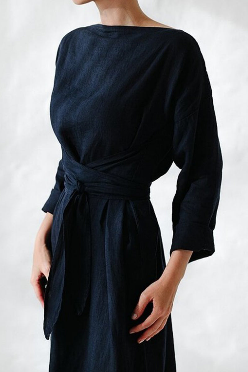 CD | Rochie midi din in cu cu curea