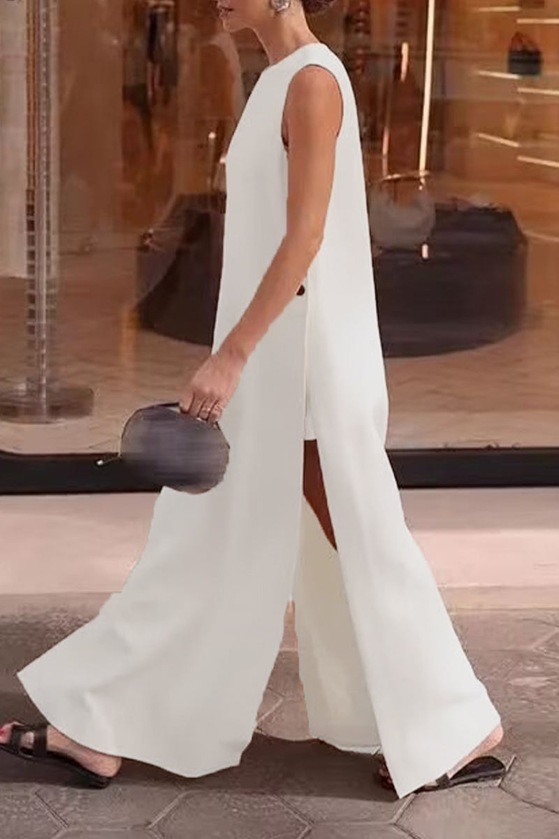 CD | Casual Simplicitate Butoane solide Slit O gât Rochii fără mâneci