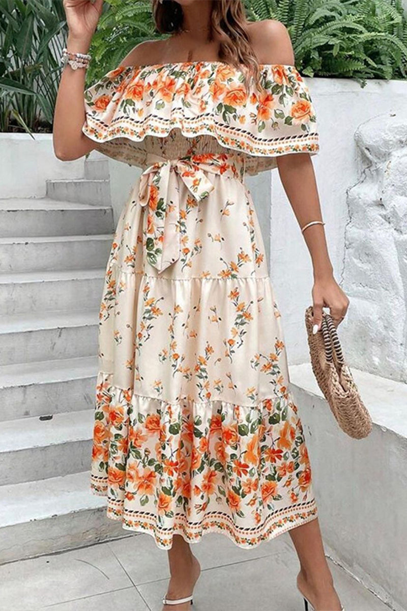 CD | Floral Frenulum off the shoulder rochii imprimate (9 culori)