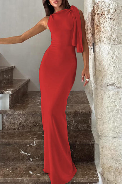 CD | Celebrități Elegant solid Frenulum oblic guler un pas fusta rochii (5 culori)