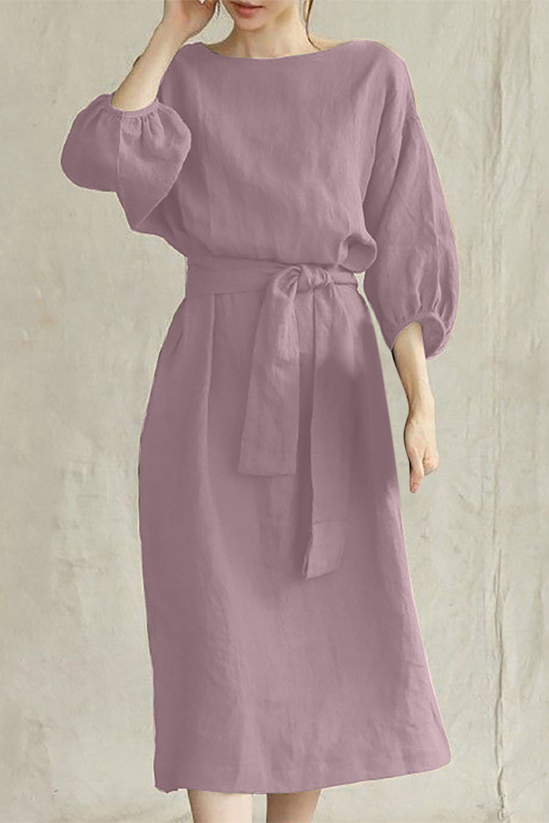 CD | Rochie midi din in cu cu curea