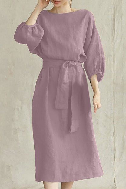 CD | Rochie midi din in cu cu curea