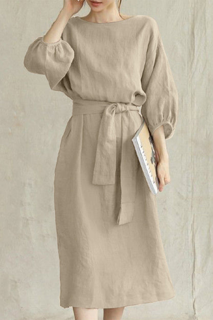 CD | Rochie midi din in cu cu curea