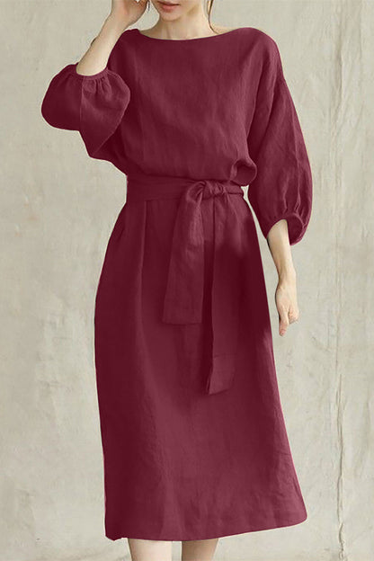 CD | Rochie midi din in cu cu curea
