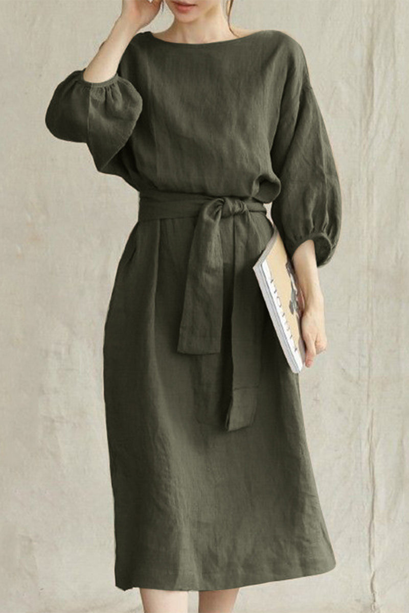 CD | Rochie midi din in cu cu curea