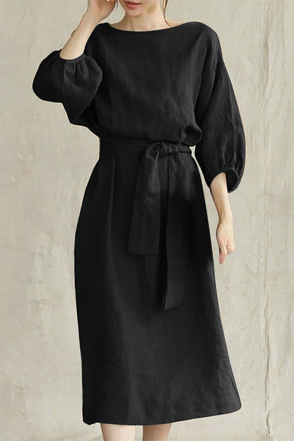 CD | Rochie midi din in cu cu curea