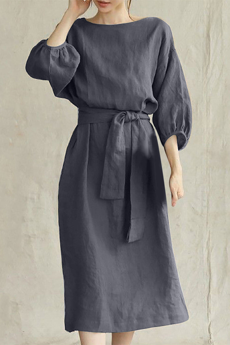 CD | Rochie midi din in cu cu curea