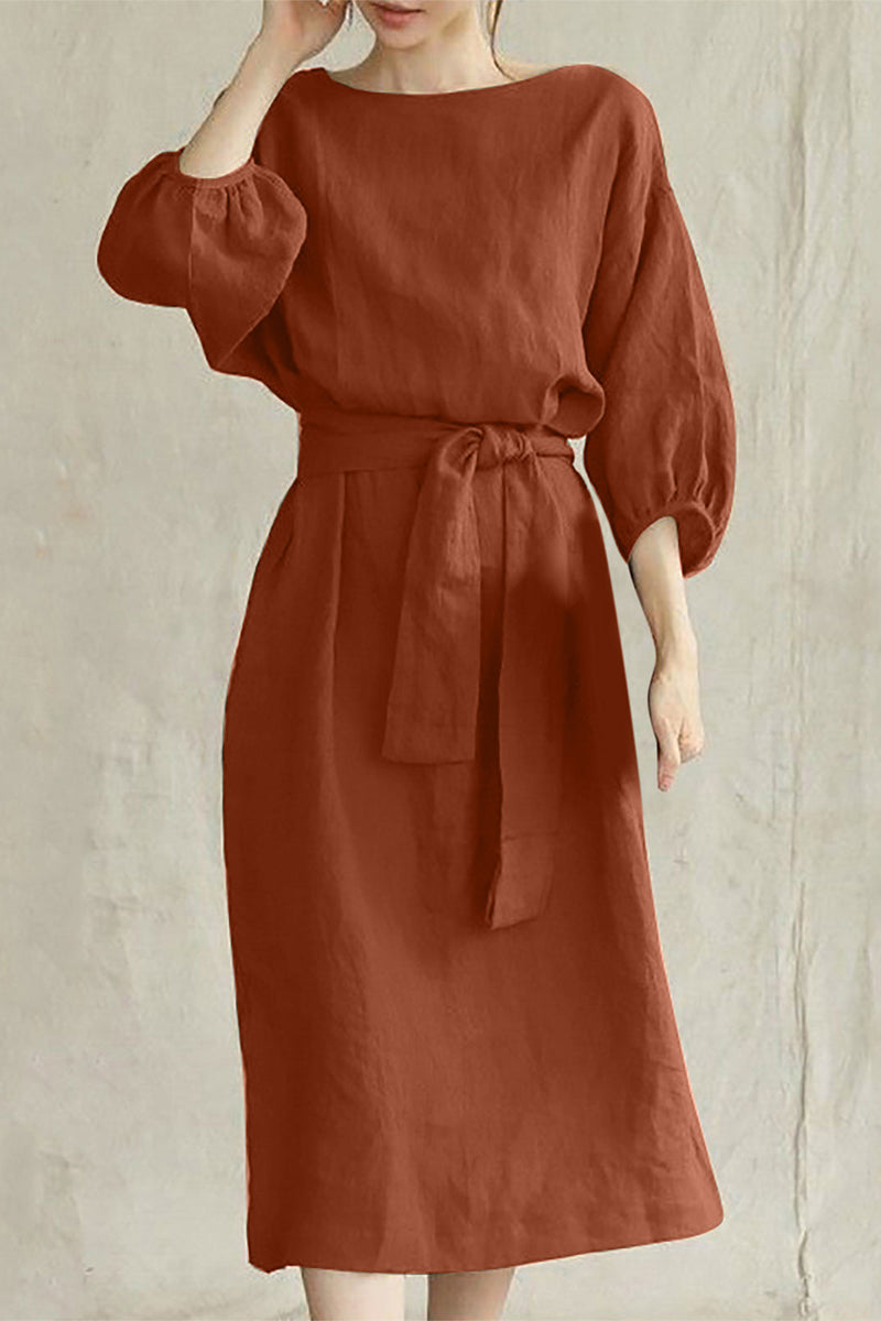 CD | Rochie midi din in cu cu curea