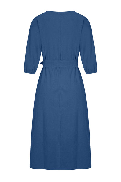 CD | Rochie midi din in cu cu curea
