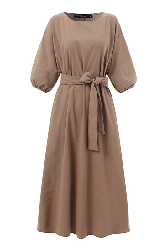 CD | Rochie midi din in cu cu curea