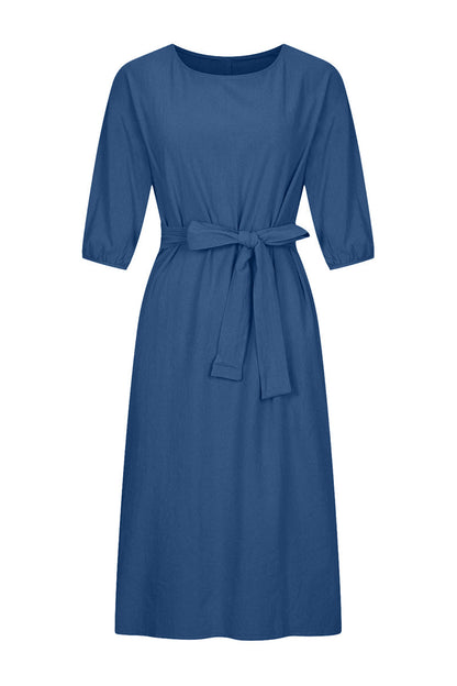 CD | Rochie midi din in cu cu curea