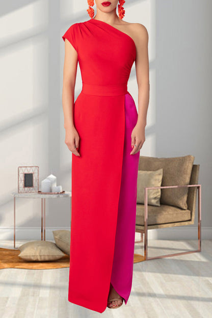 CD | Street Solid Colour Backless High Slit Patchwork Contrast Bias Collar Rochii lungi