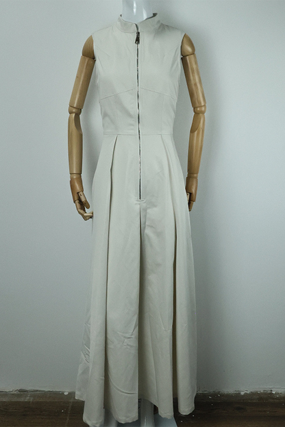CD | Casual Street culoare solidă buzunar fermoar mandarin guler rochii fără mâneci (3 culori)