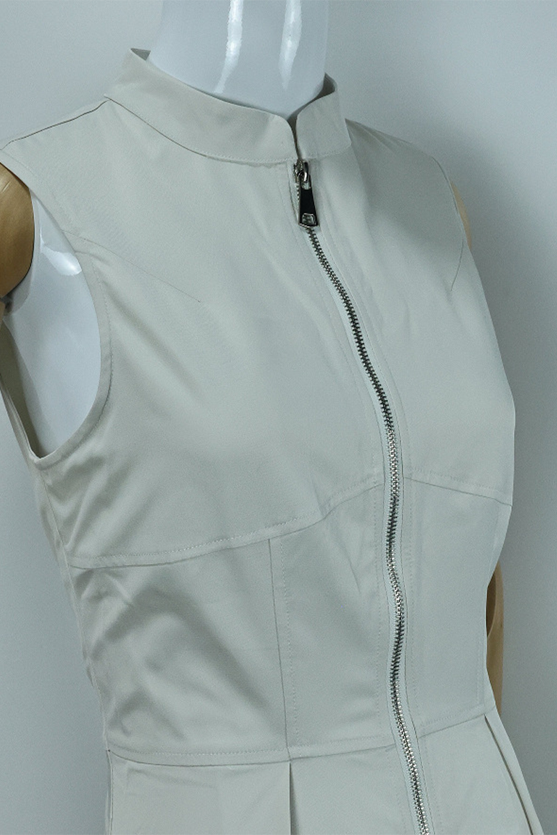 CD | Casual Street culoare solidă buzunar fermoar mandarin guler rochii fără mâneci (3 culori)