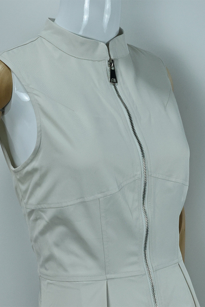CD | Casual Street culoare solidă buzunar fermoar mandarin guler rochii fără mâneci (3 culori)