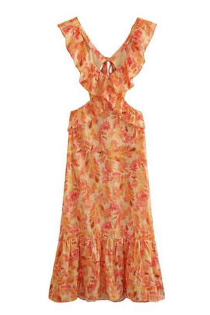CD | Rochie midi fluidă cu volane