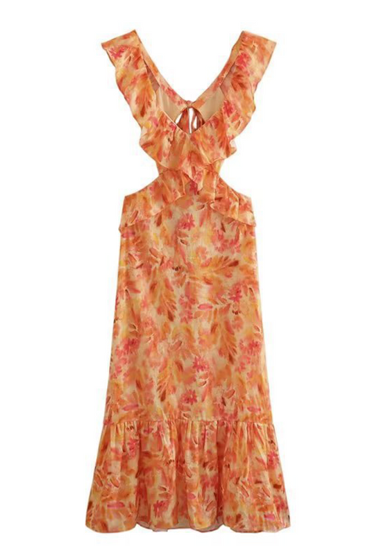 CD | Rochie midi fluidă cu volane
