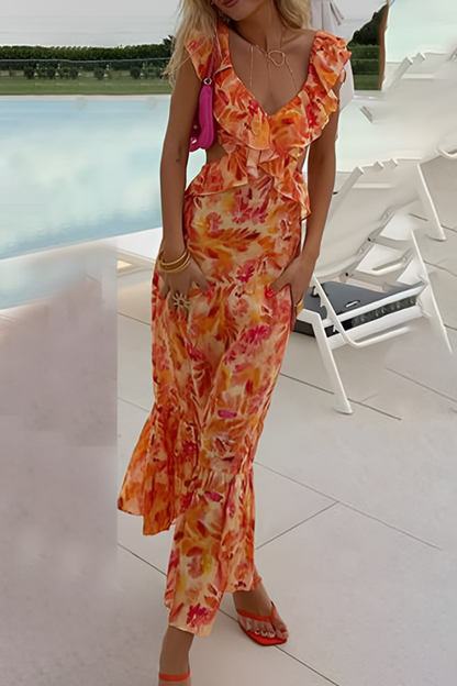 CD | Rochie midi fluidă cu volane
