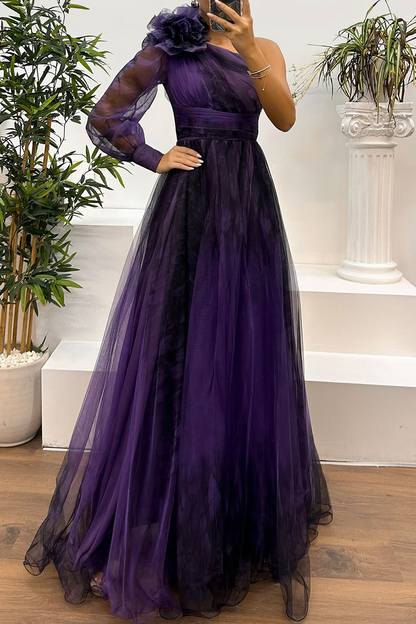 CD | Sexy Prom Floral Print Slit Mesh Flower Shape Off Shoulder Evening Dresses (6 culori)