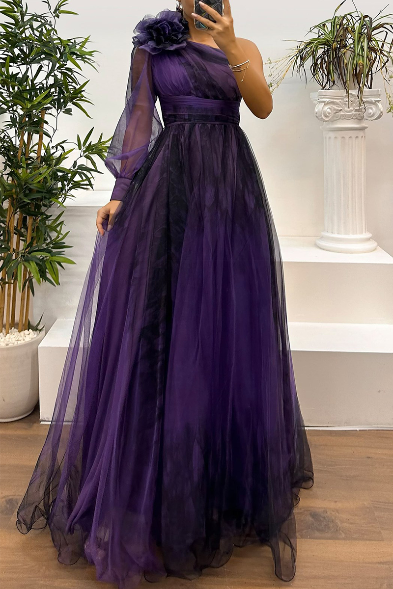 CD | Sexy Prom Floral Print Slit Mesh Flower Shape Off Shoulder Evening Dresses (6 culori)