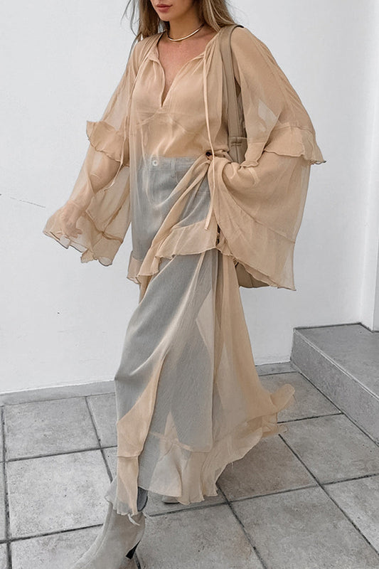 CD | Sexy See-Through Ruffle V gât A Line Rochii