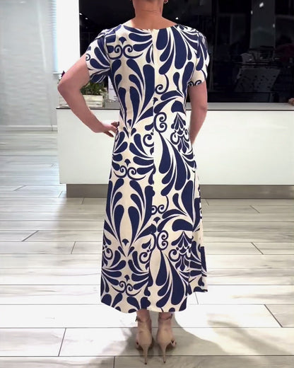 CD | Rochie elegantă cu mânecă scurtă, cu imprimeu și talie