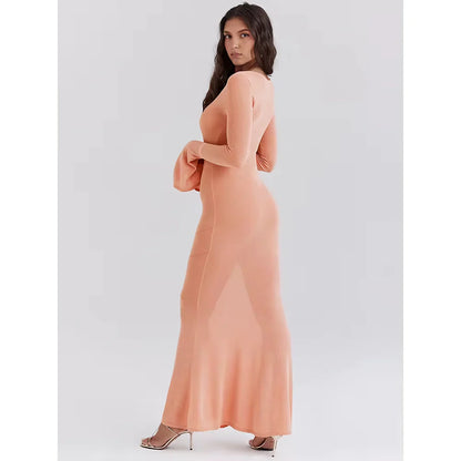 CD | Orange Rochie maxi tricotată cu mâneci evazate