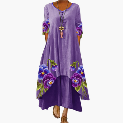 CD | Rochie maxi de vară pentru femei cu mâneci lungi și imprimeu floral