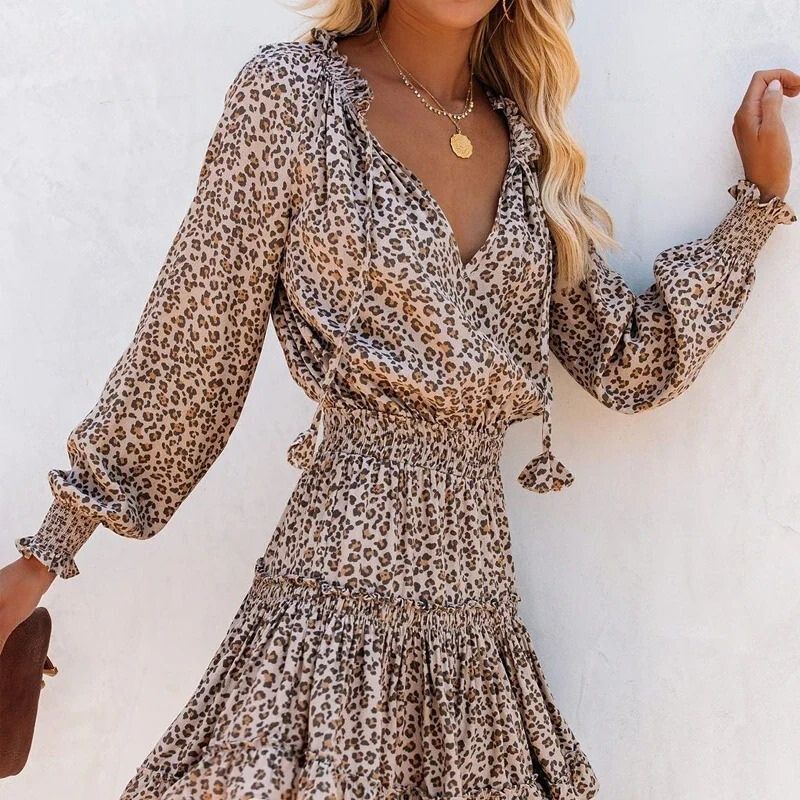 CD | Rochie midi cu imprimeu leopard pentru femei