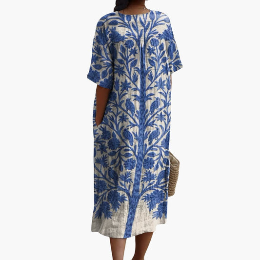 CD | Ladies rochie midi cu decolteu V mâneci scurte imprimeu floral