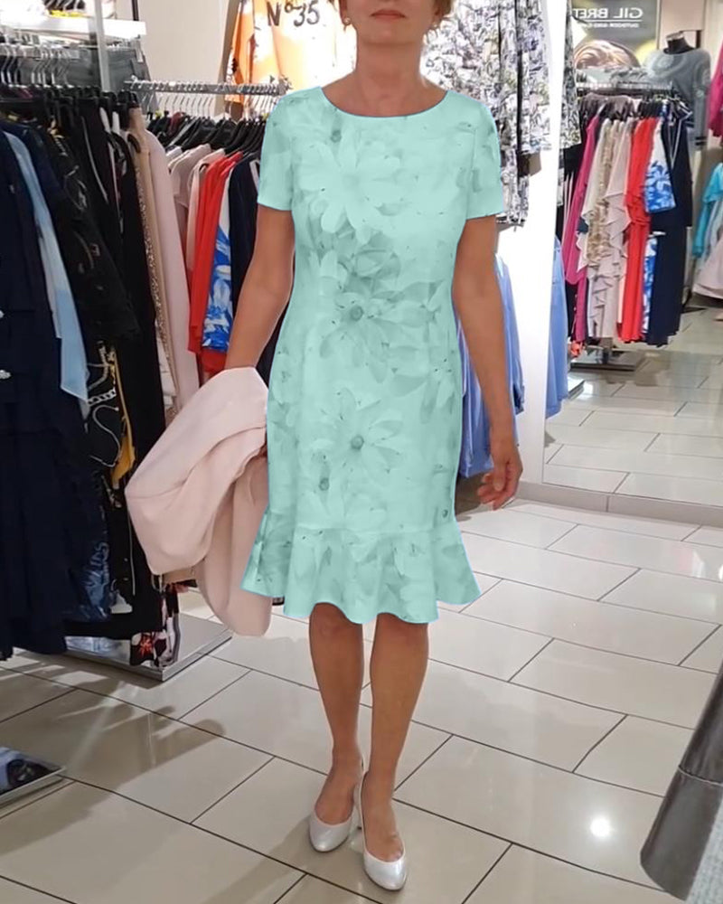 CD | Rochie elegantă cu imprimeu floral, decolteu rotund, mâneci scurte