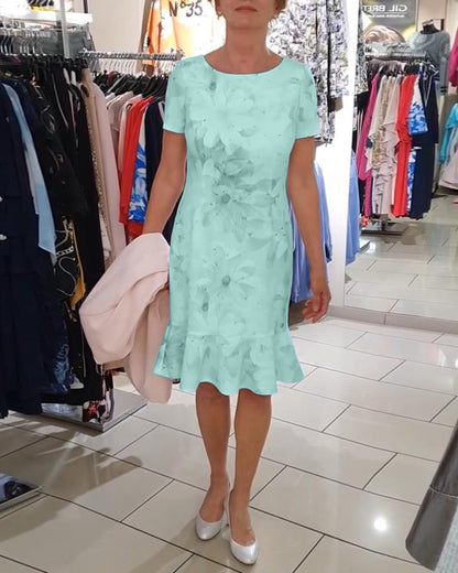 CD | Rochie elegantă cu imprimeu floral, decolteu rotund, mâneci scurte