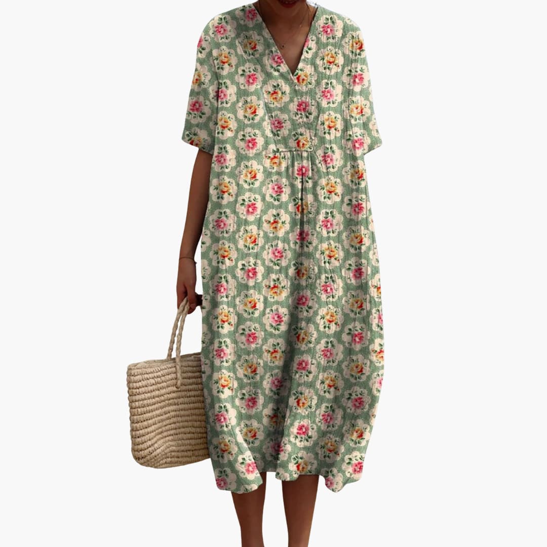 CD | Ladies rochie midi cu mânecă scurtă și decolteu în V cu imprimeu floral