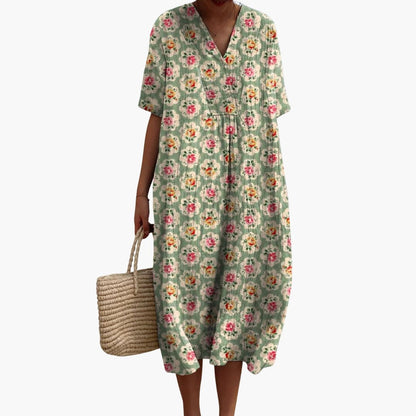 CD | Ladies rochie midi cu mânecă scurtă și decolteu în V cu imprimeu floral